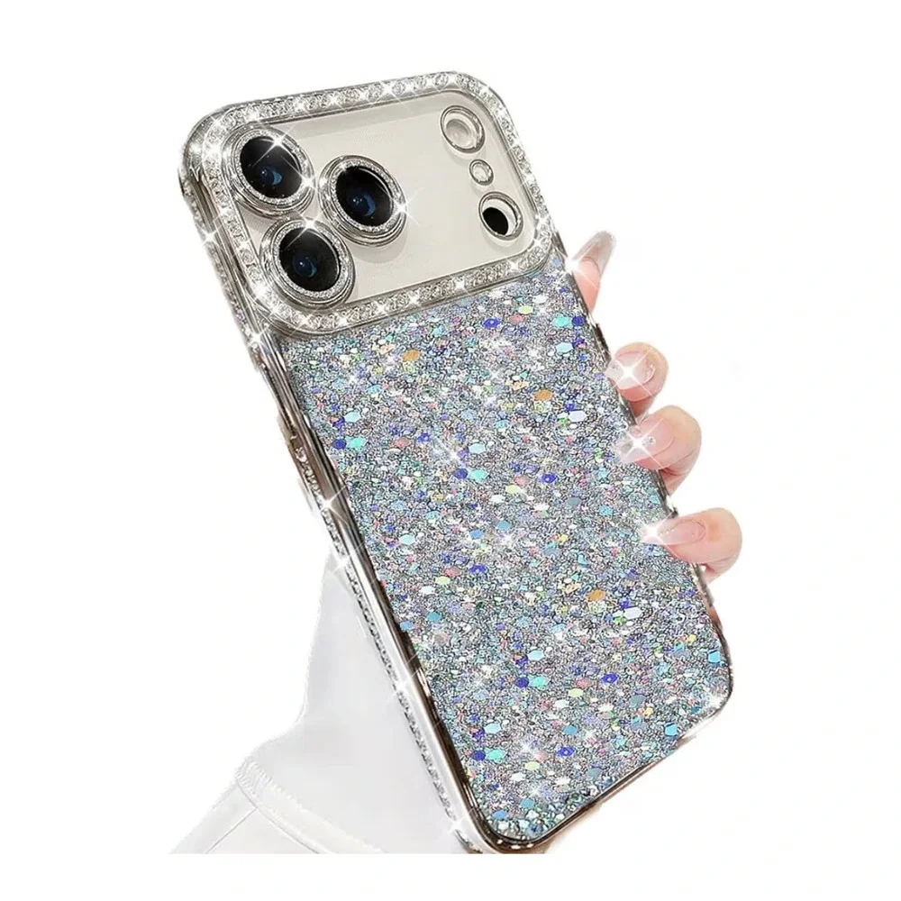 NWT iPhone 17 Pro Max Glitter Case Bling Rhinestone Camera Shockproof Silver